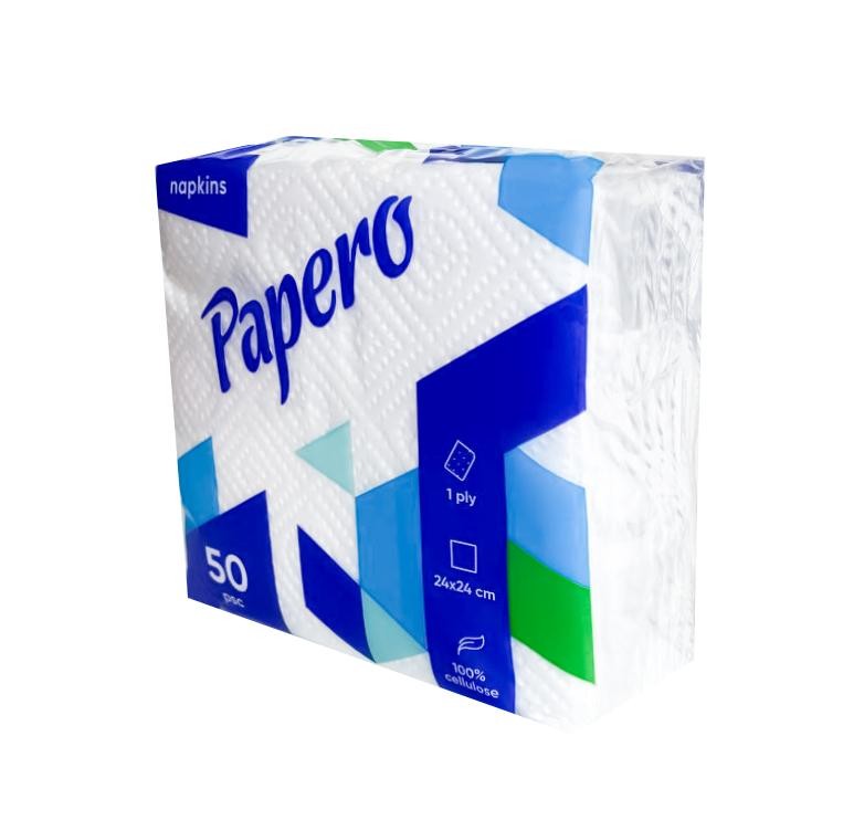 Серветки паперові "Papero" 1 ш. 240х240 мм 50 арк. білі